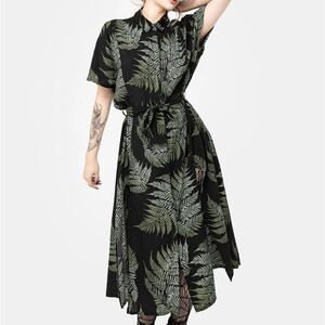 Disturbia Black and Green Fern Midi Shirt Dress